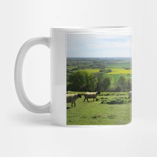 Sheep Trotting Along a Hilltop During Spring Mug